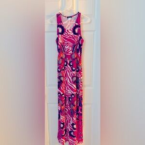 💕 VENUS TROPICAL PRINT SCOOP NECK TANK STYLE MAXI DRESS. Size S. pink 💕